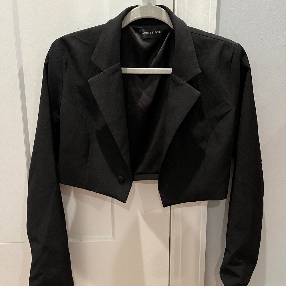 White Fox Black Cropped Blazer
